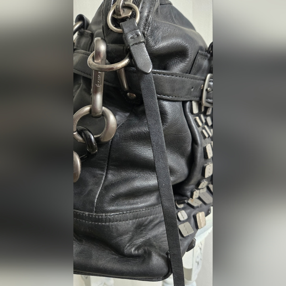EUC RARE Coach Studded Flagship Leather Ella Black & Gunmetal Satchel - Picture 9 of 16